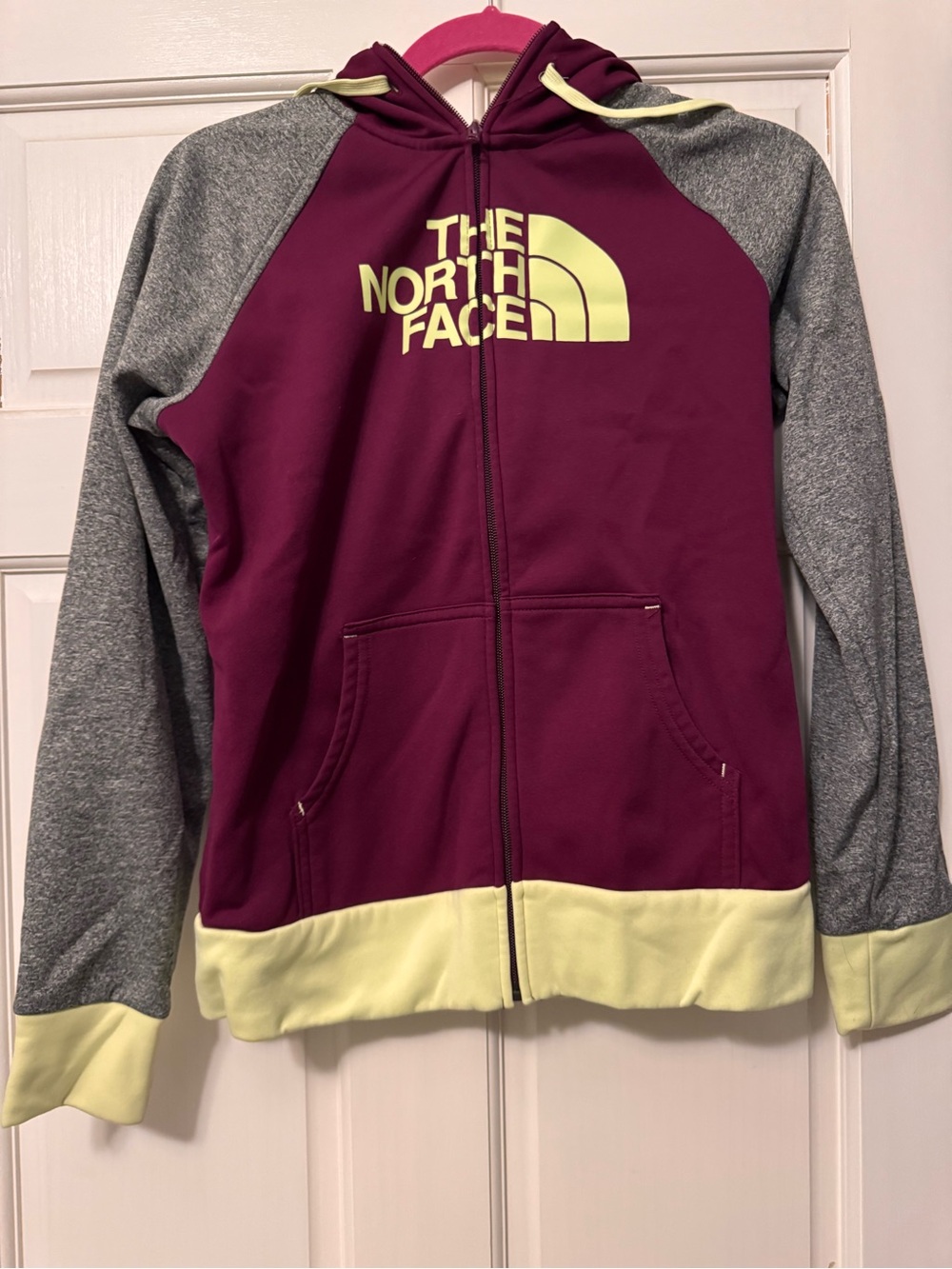 The North Face Girls' Maroon, Gray & Pale Yellow Full-Zip Hoodie - Picture 2 of 5